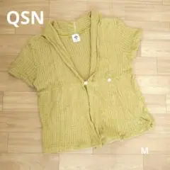 QSN 半袖　カーディガン　薄手　透け感　　M マスタード系