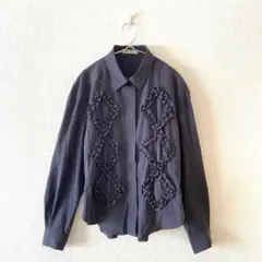 ☆【ウナパルテ】ブラウス 比翼ボタンシャツ フリルデザイン 長袖 40
