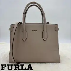 美品　FURLA グレー レザー TESSA ハンドバッグ　ショルダーバッグ