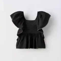 【新品】ZARA kids フリル　オフショルノースリーブ トップス黒　130