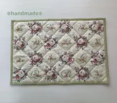 ハンドメイド　パッチワークキルト　マット　フランス刺しゅう　モーヴカラー