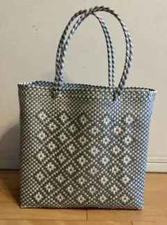 お値下げ☆美品　メルカドバッグ　ムーンバード　グレー✕ホワイト　かごバッグ