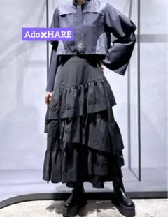 【Ado×HARE】完全受注販売 レーザーカットティアードスカート ブラック Ado×HARE】完全受注販売 レーザーカットティアードスカート ブラック