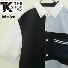 【美品】THE SHOP TK パッチワーク 半袖シャツ ボタンダウン Mサイズ