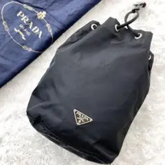 極美品✨PRADA 巾着ミニポーチ バッグ ナイロン 三角ロゴ ブラック 黒