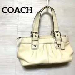 COACH コーチ coach レザーハンドバック クリームホワイト ピンク