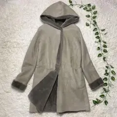 美品 unknown リバーシブル ムートンコート 羊革 グレージュ L位