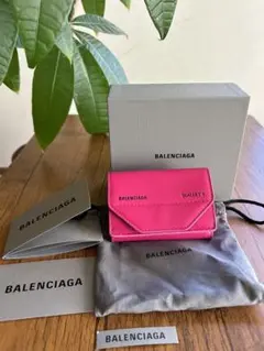 SALE★バレンシアガBALENCIAGA三つ折り財布ロゴ レザーミニウォレット