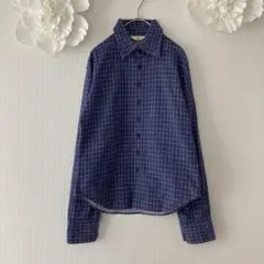 45RPM シャツ ブラウス 長袖 チェック 綿100% 刺繍 青 サイズ2