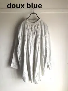 doux blue バンドカラー ピンタックブラウス 長袖