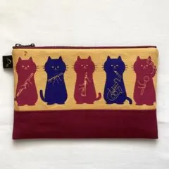 ハンドメイド　ポーチ　猫の楽器隊　オーボエ