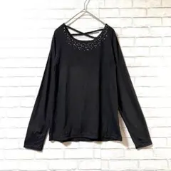 新品【アルファベッツアルファベット】ビジュー付きトップスFブラック ストラップ