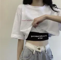 ティシャツ　タンクトップセット　ロゴティ　2点セット　ヘソだし　夏　夏用　涼しい