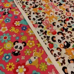 コスモテキスタイル　フラワーアニマルズ　レトロパンダ　2枚セット　計150cm