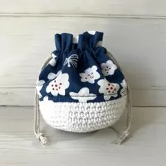 《65》 かごつきミニ巾着　ハンドメイド