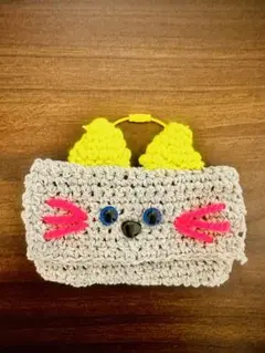 宇宙ネコちゃんポーチ　ハンドメイド　あみぐるみ　キーホルダー　バッグチャーム