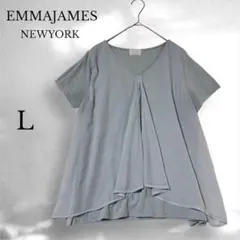 EMMAJAMES Vネック 半袖 カットソー L 青 綺麗め Tシャツ