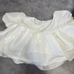 ホワイト サテン フリル 半袖 トップス