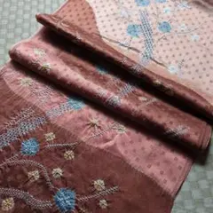 111　 着物ハギレ　反物巾×340㎝ 　訪問着　絞り　枝梅文　リメイク