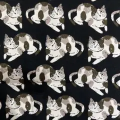 猫柄　生地★ネコ柄★ Cat Print Fabric★ブラック★お値下げ