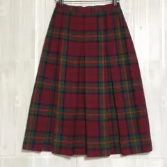 Saint Joie チェック プリーツスカート　ウエストゴム　赤　63-90