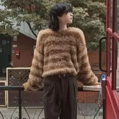 【2PLAN】ヘアリーストライプアンゴラニット