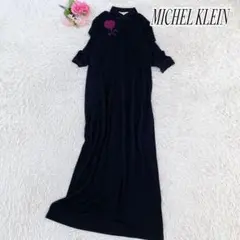 美品　ミッシェルクラン　ロングマキシ丈　チャイナワンピース　黒　フラワープリント