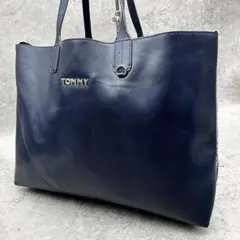 美品✨トミー トートバッグ ラージサイズ 肩掛け可 A4可 レザー 紺