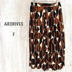 ARCHIVESプリーツスカート モダン 幾何学模様 ウエストゴム ポリエステル