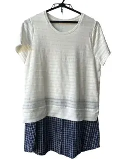 ✨ほぼ未使用品✨ホワイト/ネイビー 半袖ひざ丈ワンピース M