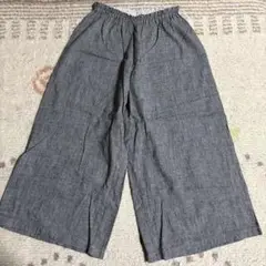 グレー コットン混紡 ワイドパンツ