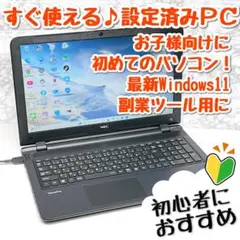 訳ありお得！初心者向け設定済 Windows11 NECノートパソコン 116