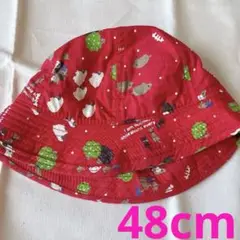 キッズ用帽子❤️動物柄 48cm 綿100% 赤レッド 日本製 キューピー ハット