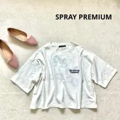 【スプレイプレミアム】M 五分袖花柄Tシャツカットソー ホワイト 夏