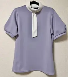 【美品】ルナンゴルフ レディースウェア リボン襟半袖シャツ Mサイズ