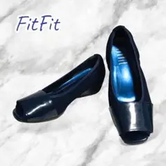 【23.5】フィットフィット オープントゥウェッジソールパンプス エナメル