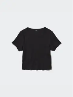リブ半袖ショート丈Tシャツ ブラック