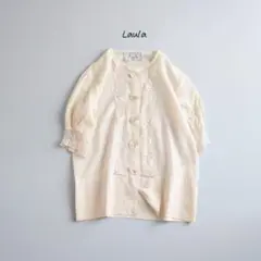 0382 ラウラ 日本製 シルク混 ブラウス ベージュ レース Laula