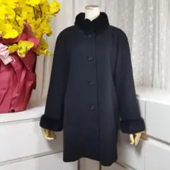 新品同様 2L 3L レリアン 黒 カシミヤ100% ラッビットファー コート