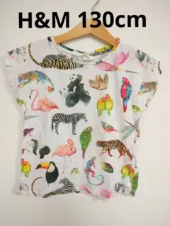 H&M 美品 アニマル Tシャツ ホワイト、白、ライトグレー 総柄