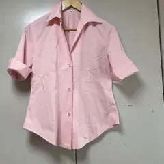 Perris ストライプストレッチピンクシャツ　40 コットン