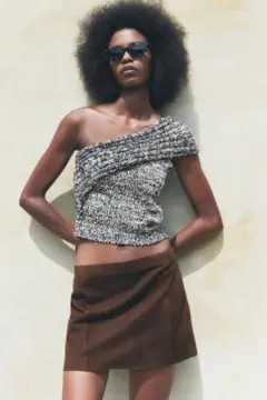 Zara♡タグ付き♡大人気ワンショルダー ニットトップス 黒白ミックス