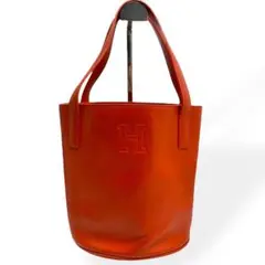 美品　HIROFU ヒロフ　トートバッグ　バケツ型　レザー　オレンジ　保存袋