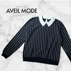 AVAIL MODE アベイル しまむら ストライプ 襟付き 長袖 ネイビー M