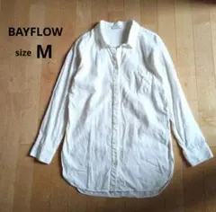BAYFLOW　長袖　リネン混　シャツ　М　ゆったり　　キーネック　オフホワイト