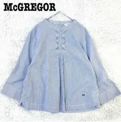 【美品】McGREGORプルオーバーブラウス ストライプ ピンタックロゴ刺繍M