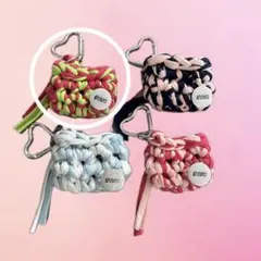 手編み AirPods Pro ケース/ライトグリーン×ショッキングピンク