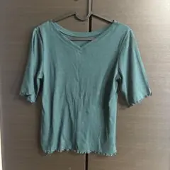 earth music&ecology リブニット Tシャツ グリーン