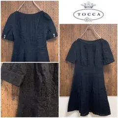 トッカ美品 カットワークレース 刺繍総レース ワンピース ドレス 黒 0 春夏