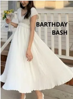 BARTHDAYBASH マリリンワンピ 白 ゆったり ロング プリーツ